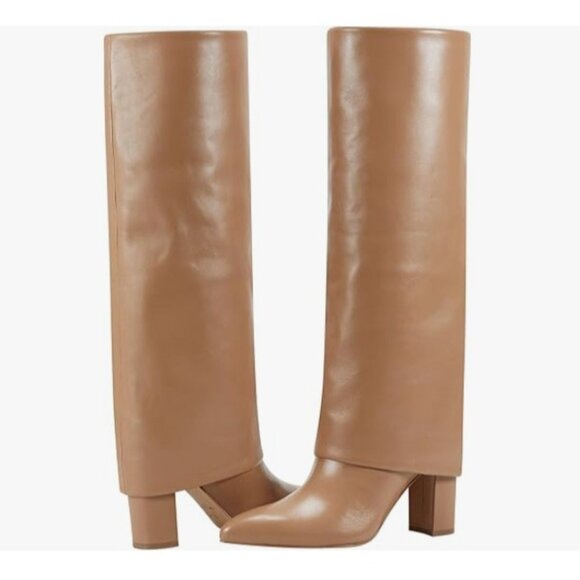 Marc Fisher Shoes - Marc Fisher Leina Boots Foldover Shaft Leather Pointed Toe Beige SZ 8 NEW